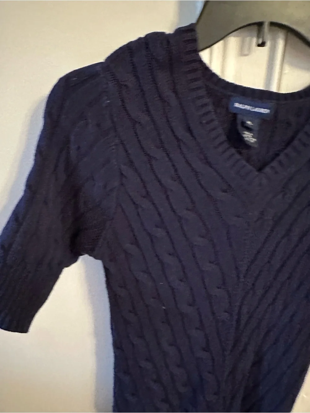 Ralph Lauren Navy Cable-Knit V-Neck Belted Kids Dress